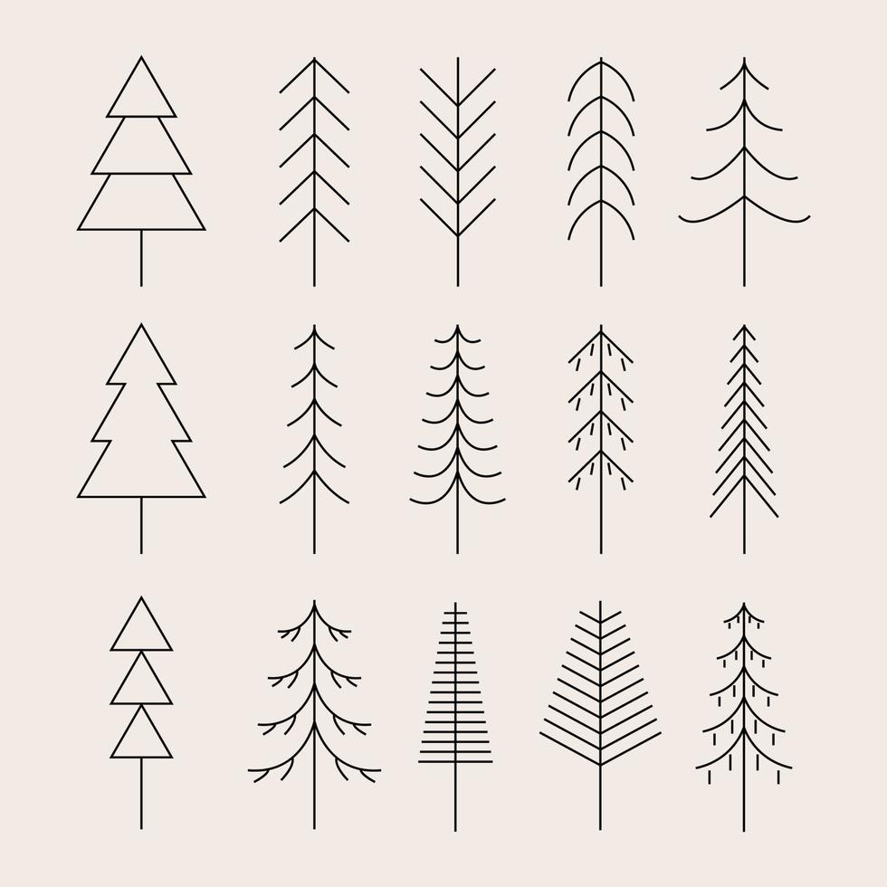 set van minimale lijntekeningen dennenboom pictogram creatief ontwerp vector