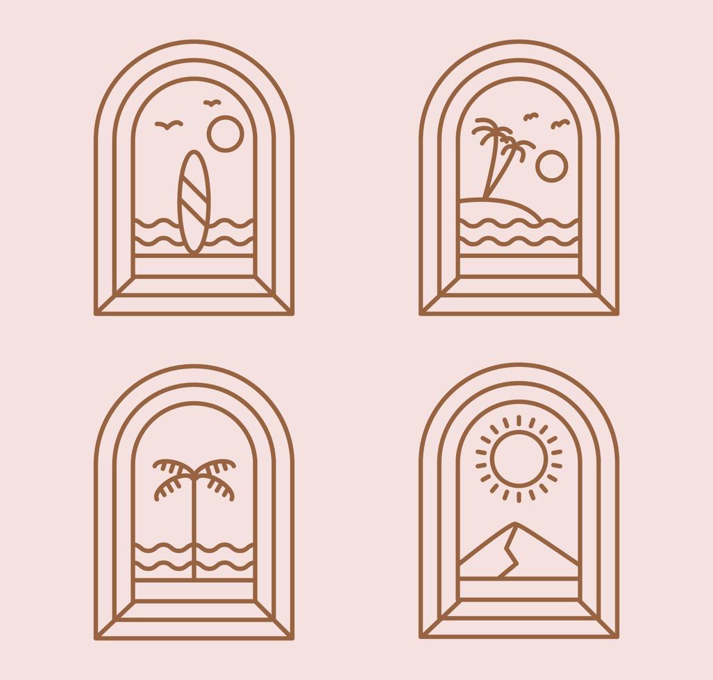 set van natuur vakantie badge logo lijn kunst illustratie ontwerp vector