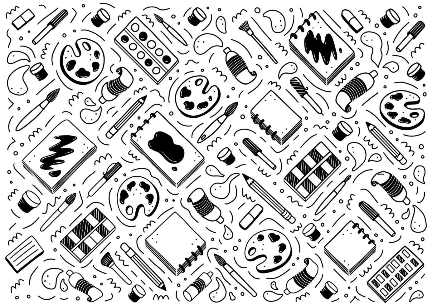 handgetekende set van creatieven, beeldende kunst thema's doodle element. vectorillustratie. vector