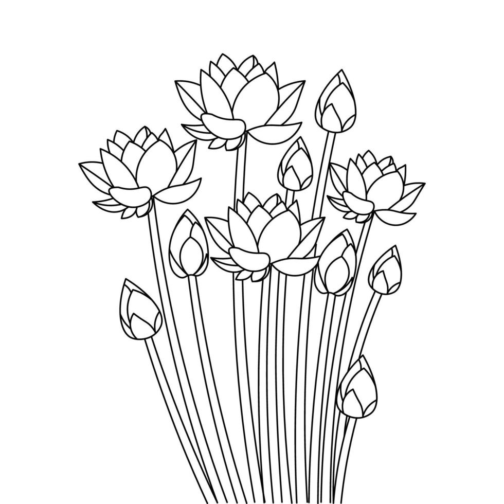 lotusbloemknop en bloesem lijntekeningen kleurboekpagina voor kinderen educatief element vector