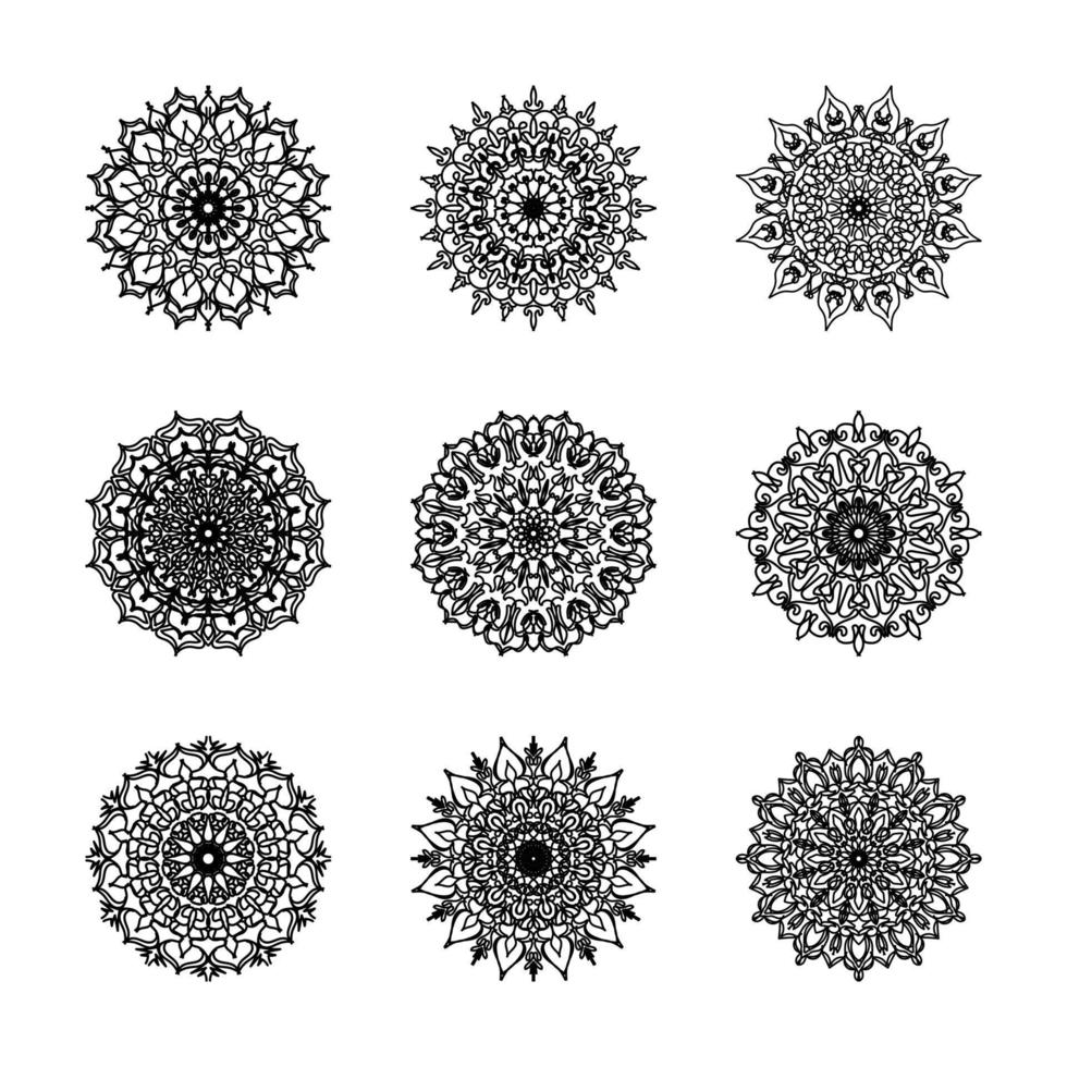 collecties cirkelvormig patroon in de vorm van een mandala voor henna, mehndi, tatoeages. kleurboek pagina. vector