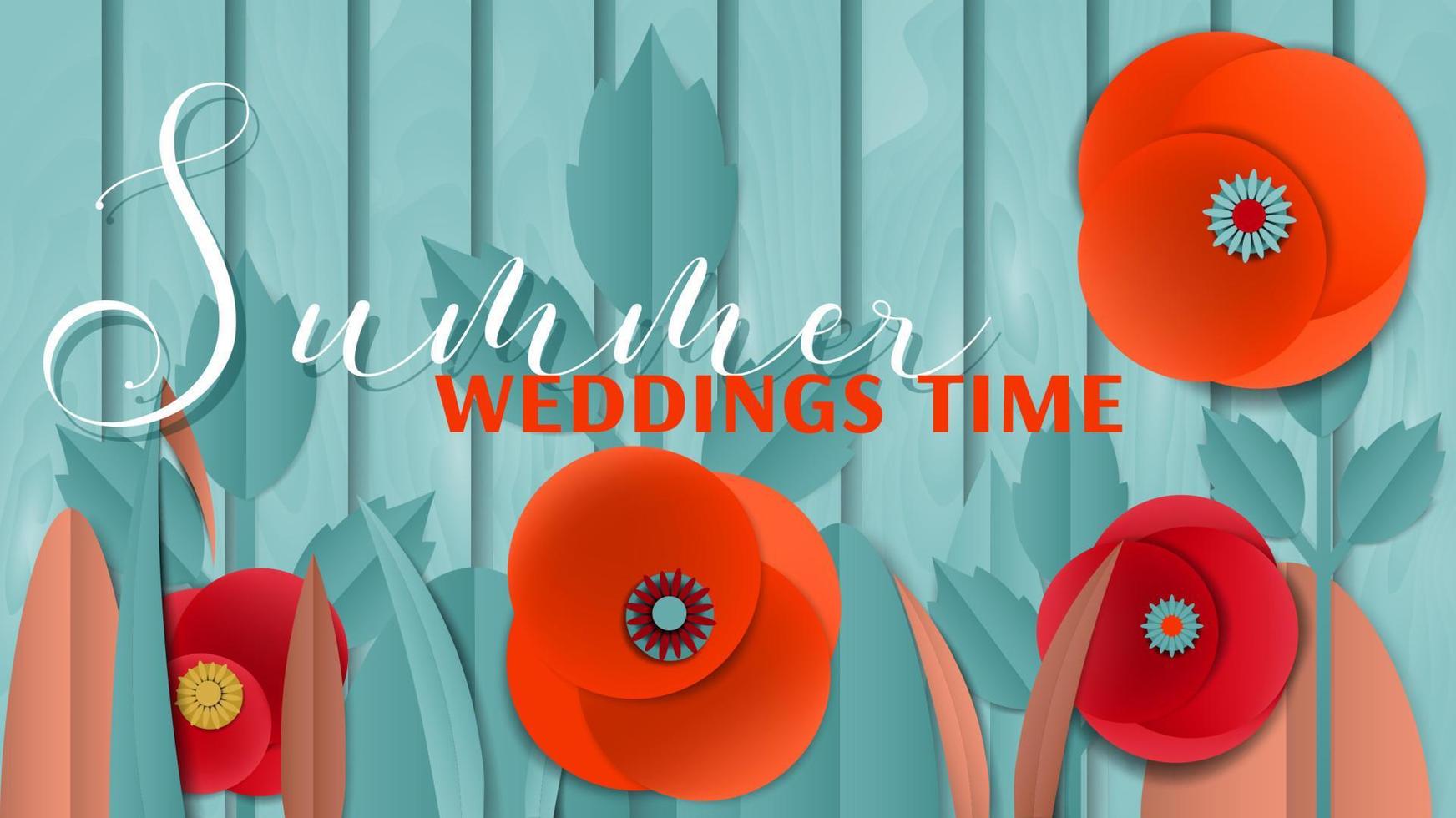 vector zomer bruiloft poster door gesneden papieren klaprozen