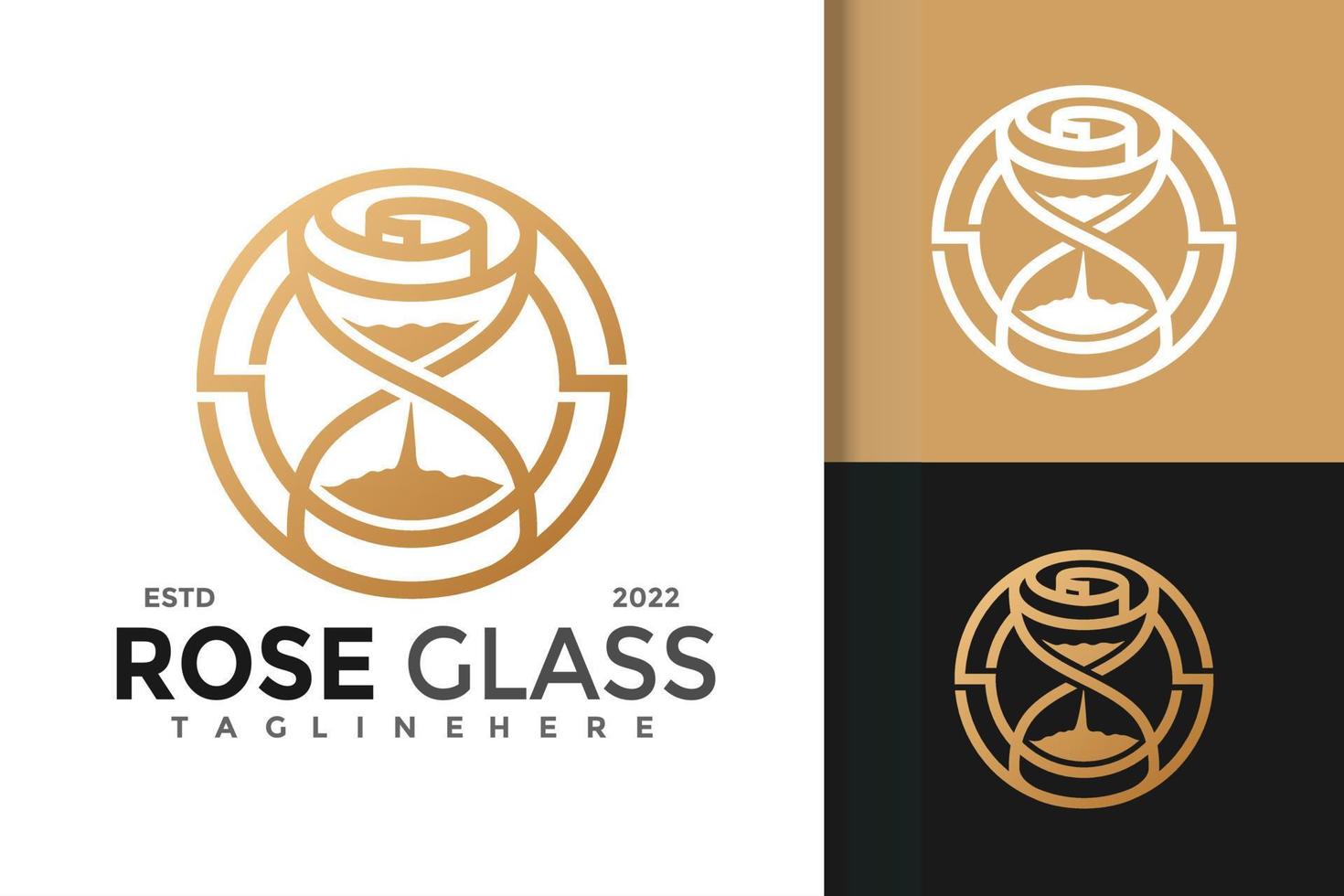 luxe roos zandloper logo vector ontwerpsjabloon