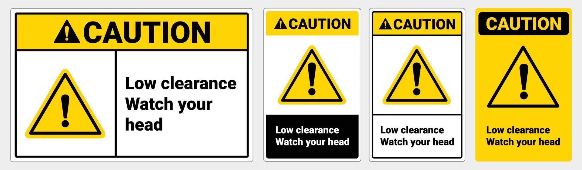 veiligheidsbord lage klaring let op je hoofd. voorzichtigheid teken. osha en ansi standaard teken. vector