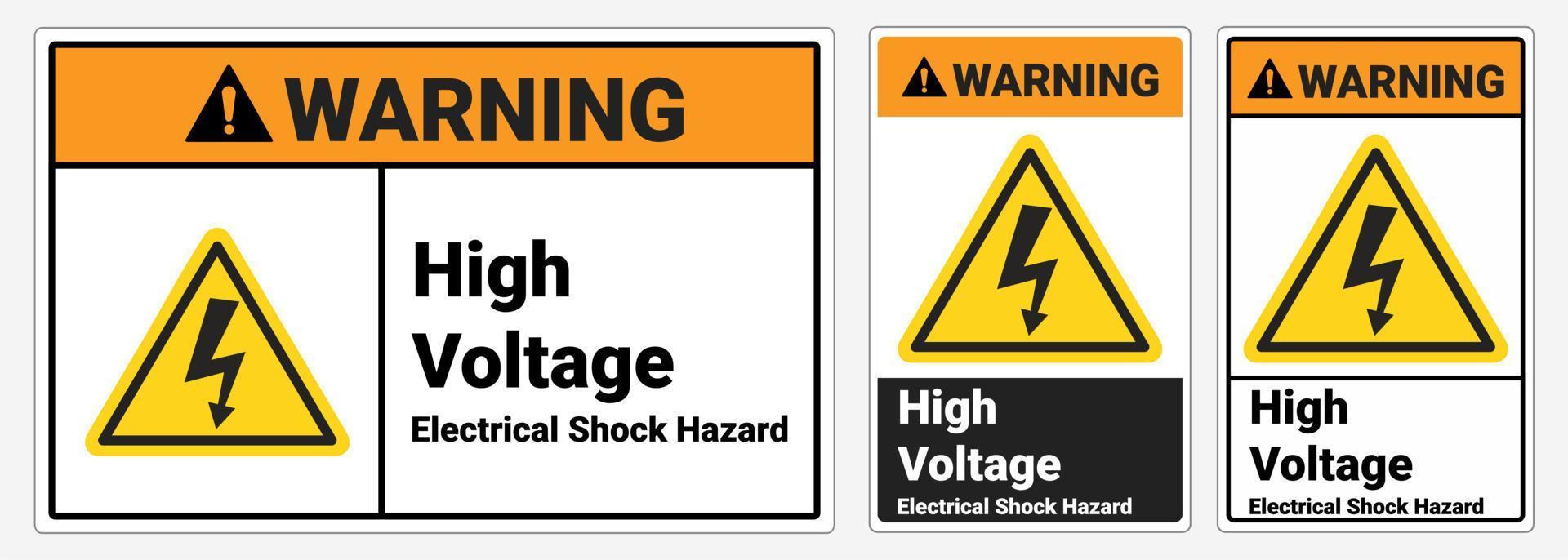 veiligheidsteken hoogspanningsgevaar voor elektrische schokken. waarschuwingsbord. osha en ansi standaard. vector