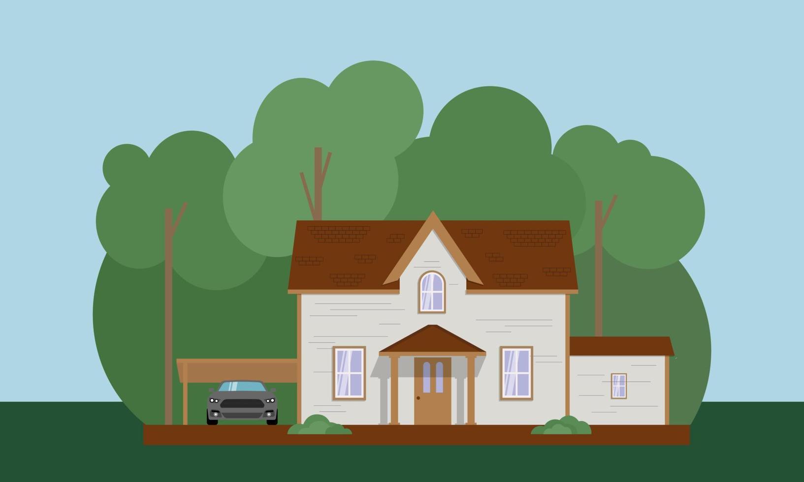 het huis en de auto in bomen vector