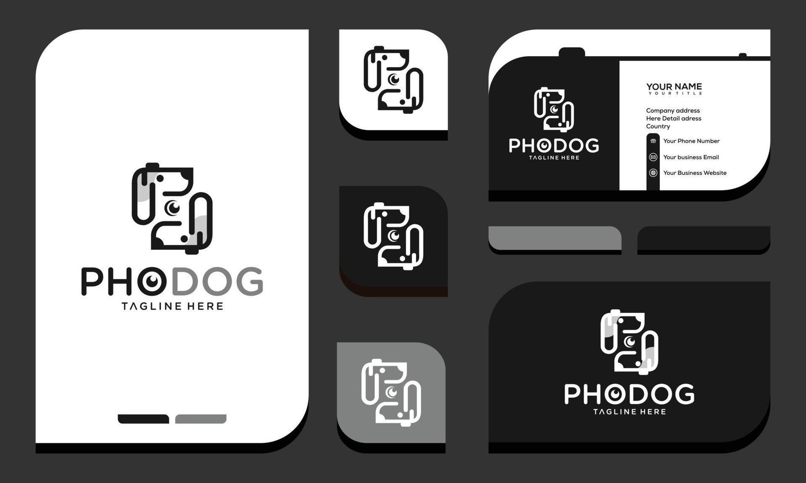 hond met camera-logo. ontwerpsjabloon voor visitekaartjes. vector