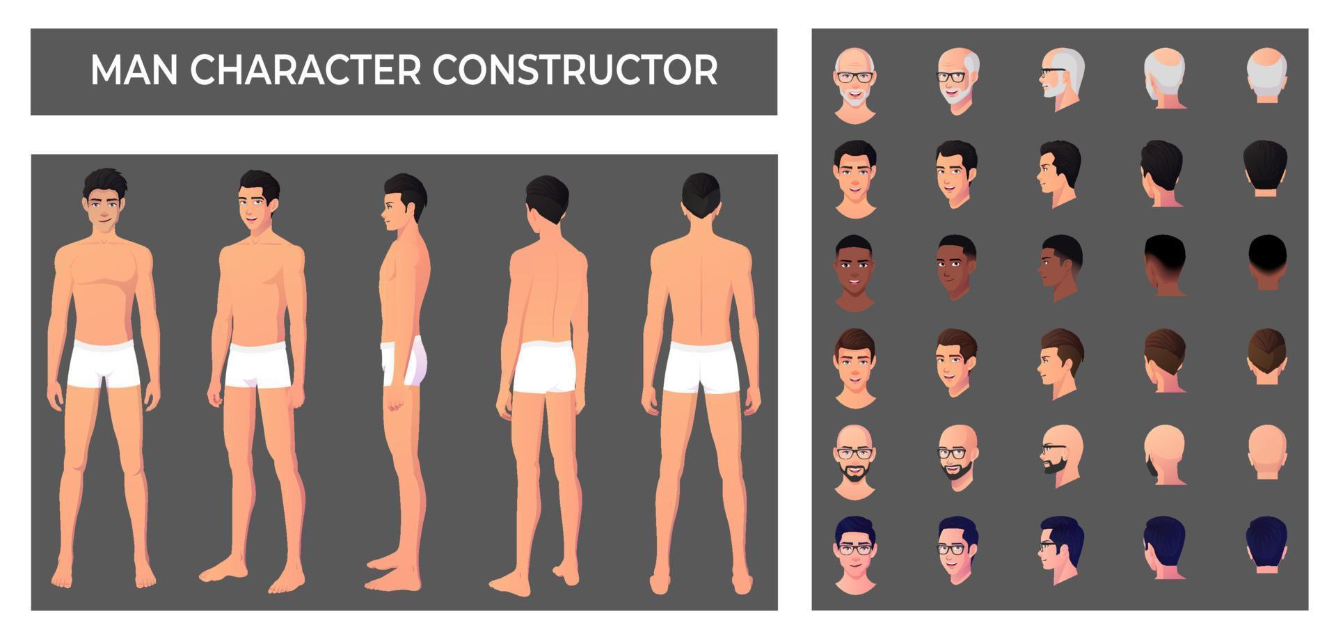 man met karaktercreatie van boksers met verschillende rassen en etniciteiten, voor anatomie, mockups en illustratie van het zomerlichaam vector