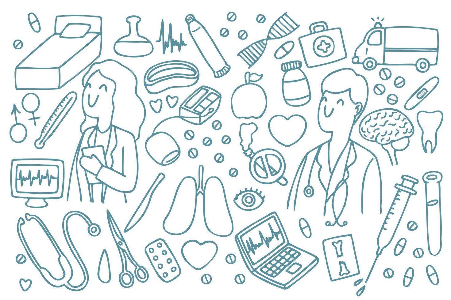 dokter en verpleegster medische doodle vector