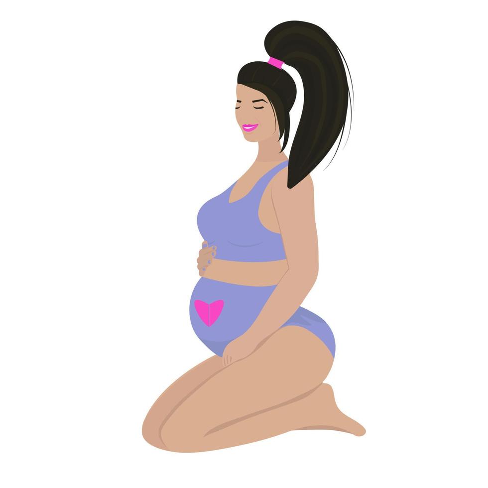 zwangere brunette in zwembroek, illustratie vector