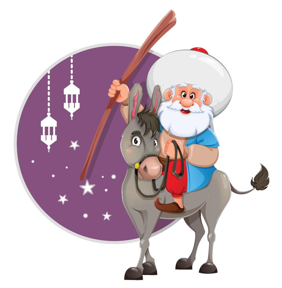 ramadan kareem. nasreddin hodja zittend op ezel vector