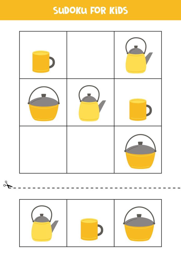 educatief sudoku-spel met kampeerelementen voor kinderen. vector