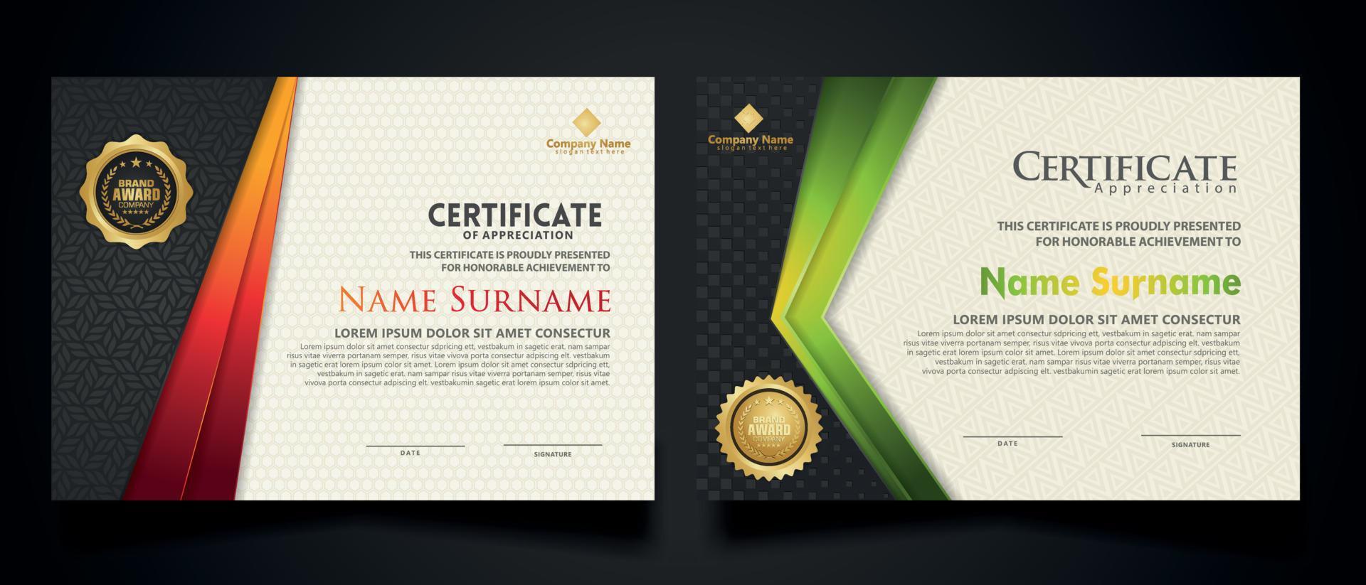 certificaatsjabloon met luxe realistisch structuurpatroon en dynamische vormen samenstelling gradiëntkleuren, diploma, vectorillustratie vector