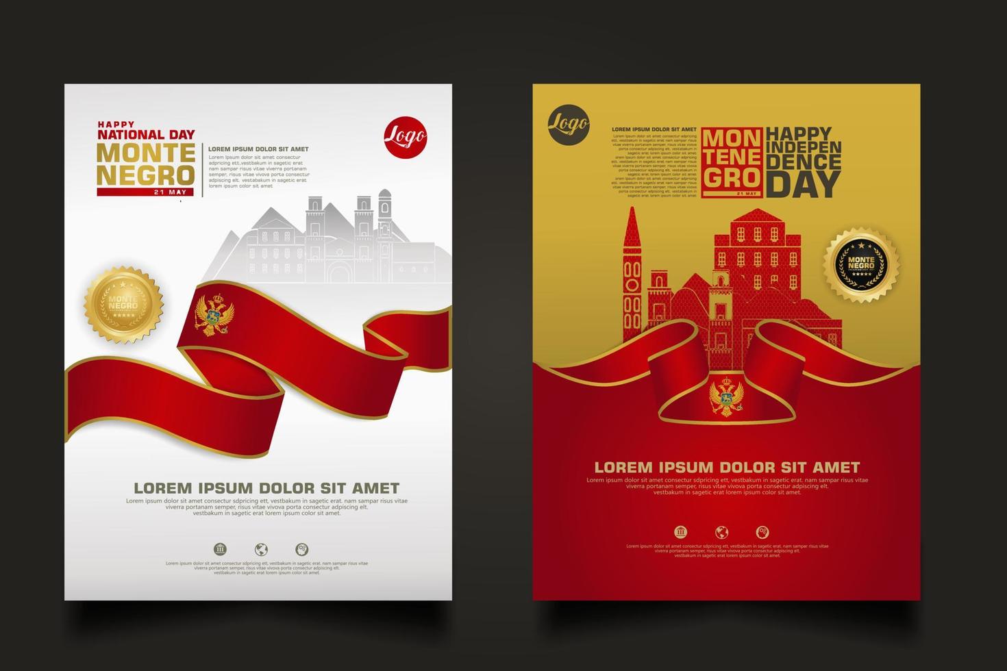 posterpromoties instellen montenegro gelukkige onafhankelijkheidsdag achtergrondsjabloon vector