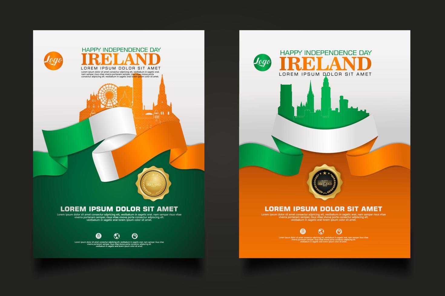 set poster promoties ierland gelukkige onafhankelijkheidsdag achtergrond sjabloon. vector