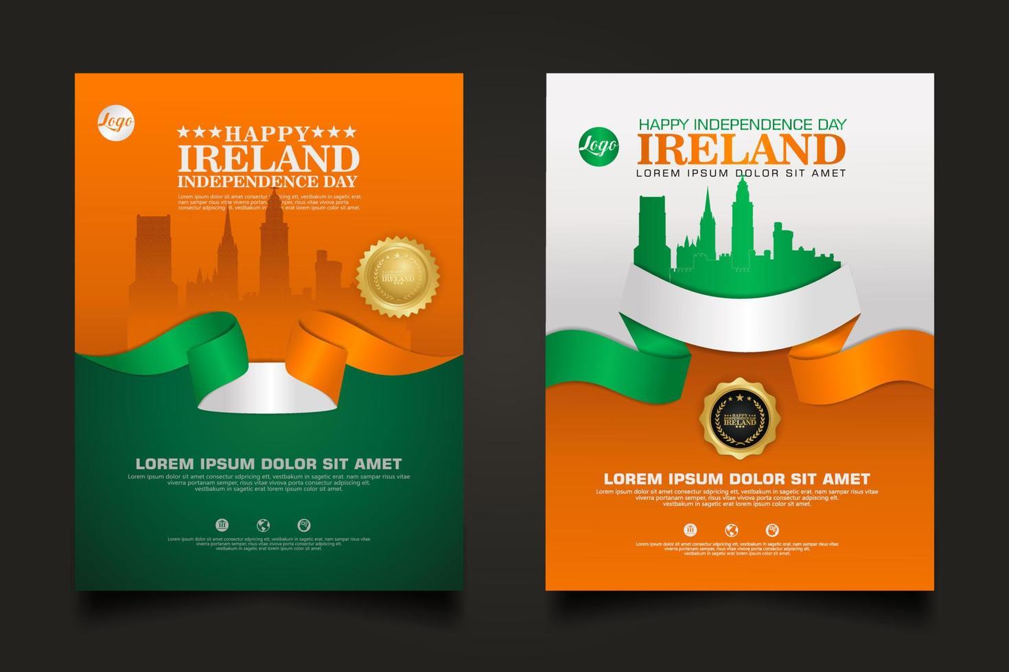 set poster promoties ierland gelukkige onafhankelijkheidsdag achtergrond sjabloon. vector