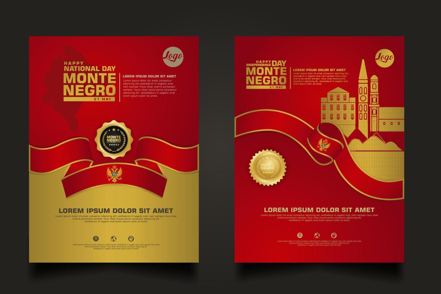 posterpromoties instellen montenegro gelukkige onafhankelijkheidsdag achtergrondsjabloon vector