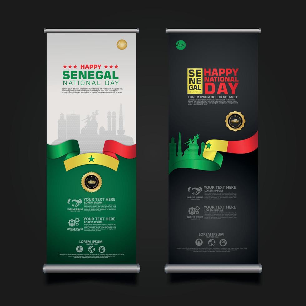 roll-up bannerpromoties instellen senegal happy republic day achtergrondsjabloon vector