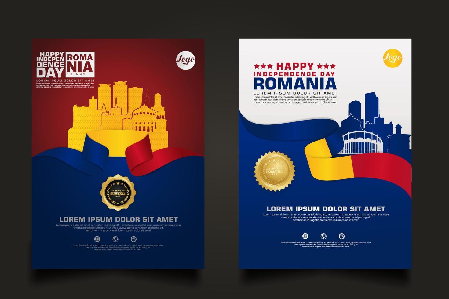 set posterpromoties roemenië gelukkige onafhankelijkheidsdag achtergrondsjabloon vector