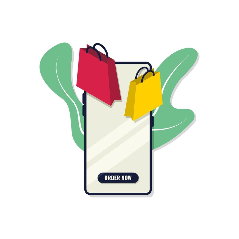 online winkelen op applicatie en websiteconcept. mobiele smartphone met shopping-app vector