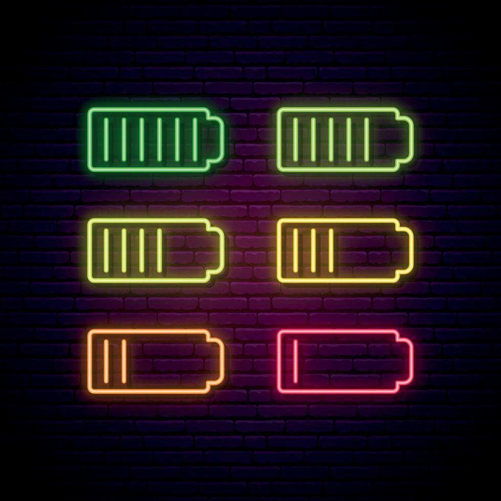 set van batterij neon teken. vector