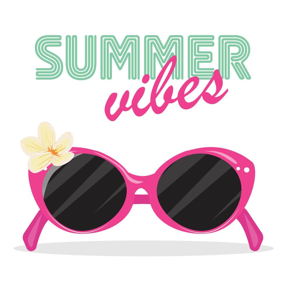 mooie illustratie met roze zonnebril en gele bloem. zomer vibes illustratie. voor banners, kaarten, uitnodigingen, advertenties, posters. platte vectorillustratie. vector