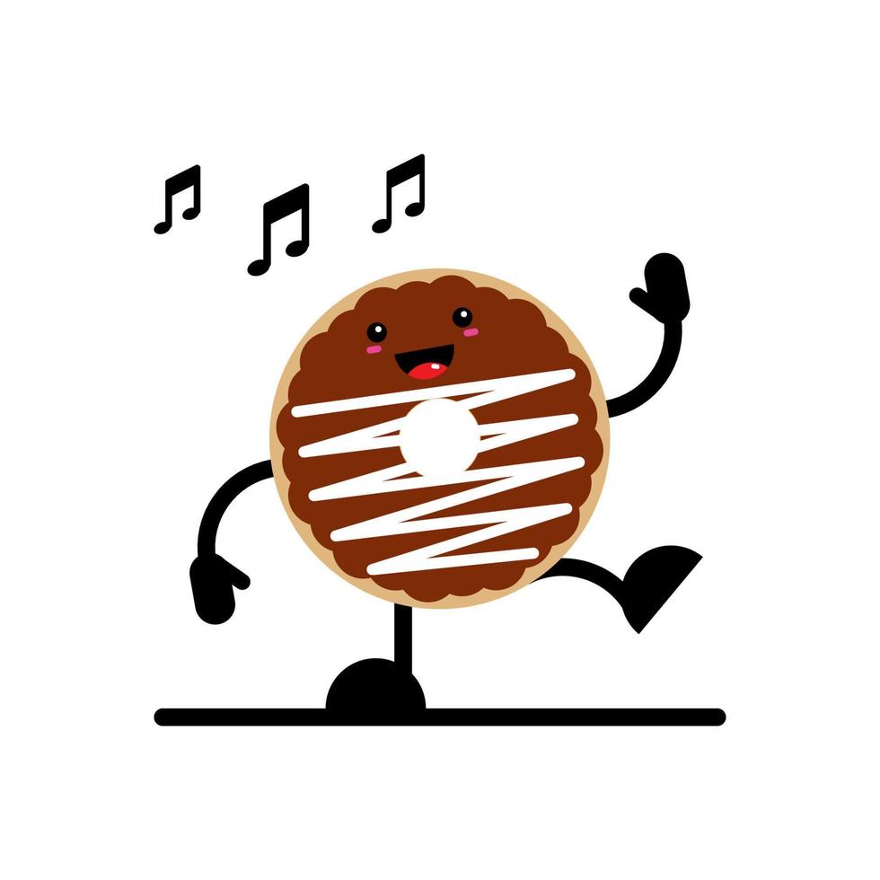 illustratie vectorafbeelding van schattige chocolade donuts danst vrolijk, perfect voor mascottekarakters en logo's vector