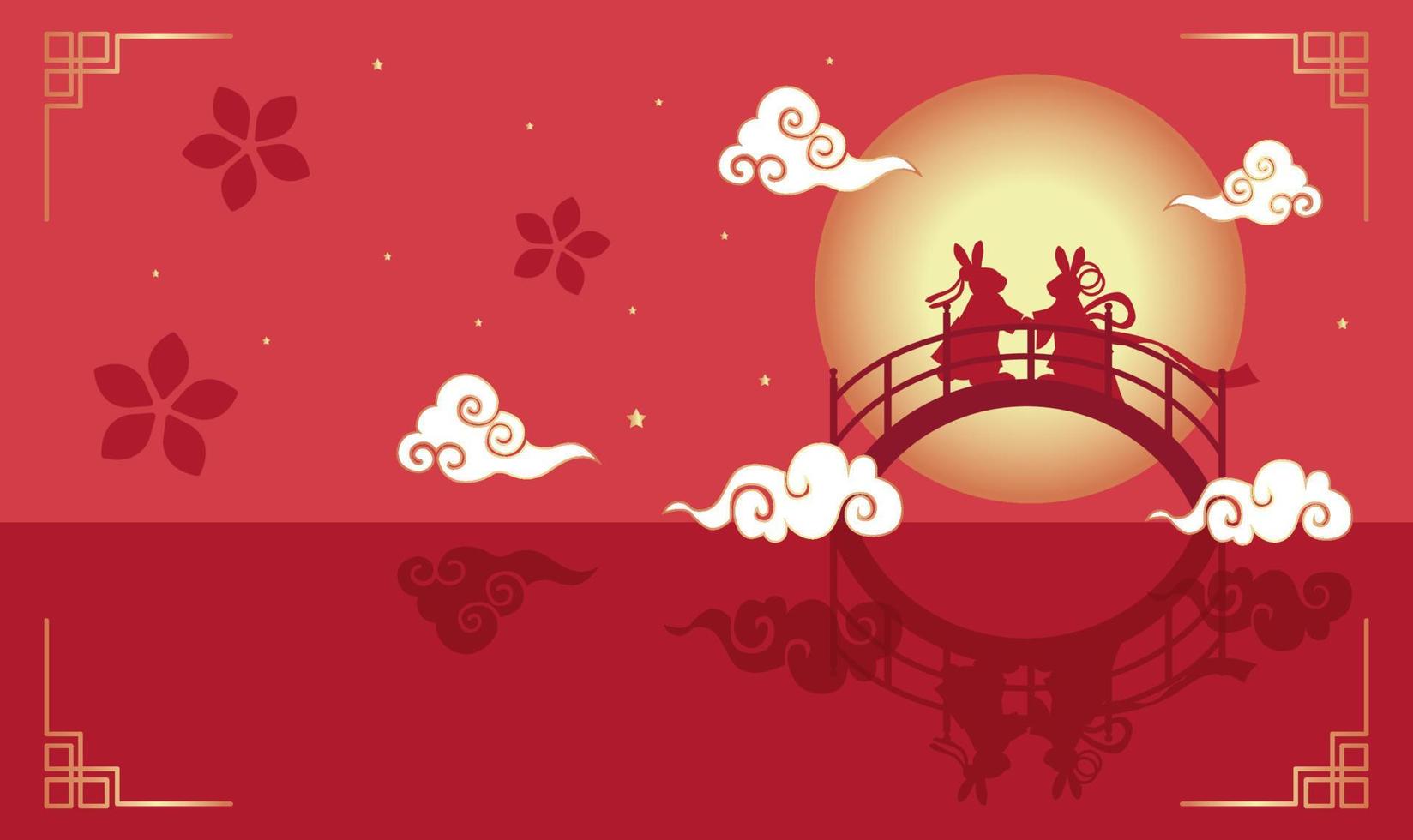 tanabata-festival of qixi-festival. vectorillustratie van schattige konijnen die de jaarlijkse bijeenkomst van de herder en de wever symboliseren. chinese valentijnsdag en dubbel zevende festival. vector