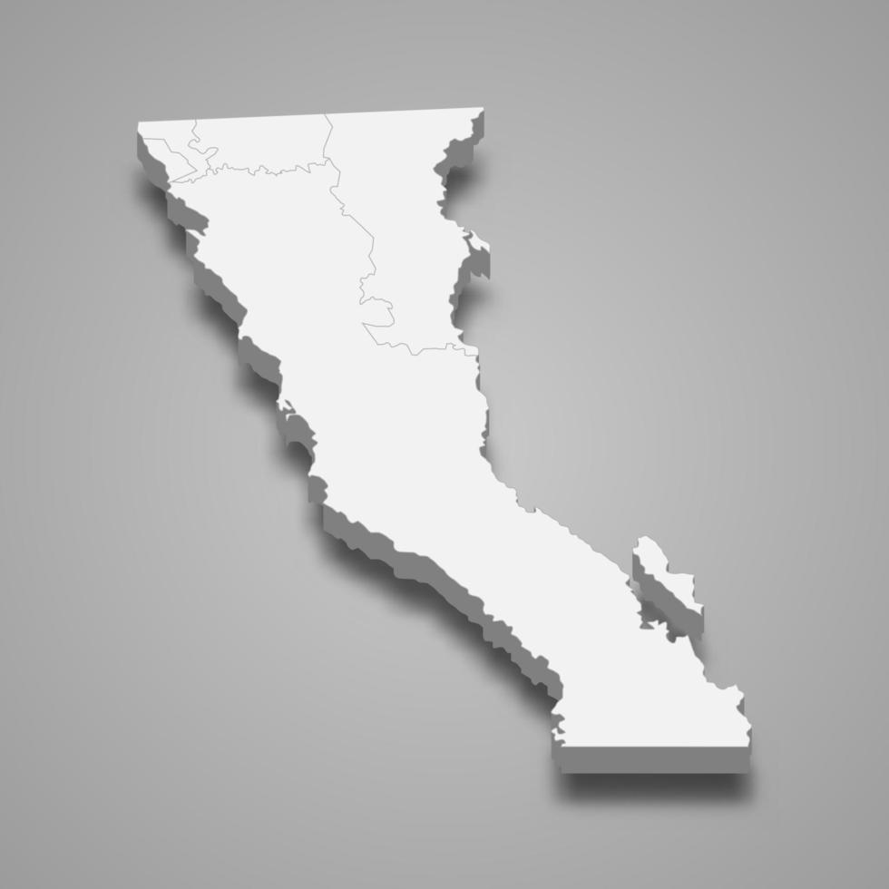 3D-kaart van baja californië is een staat van mexico vector