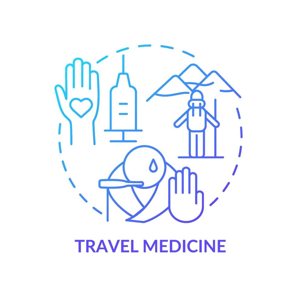 reizen geneeskunde blauwe gradiënt concept pictogram. gezondheidszorg voor toeristen. dienst van medisch centrum abstracte idee dunne lijn illustratie. geïsoleerde overzichtstekening. vector
