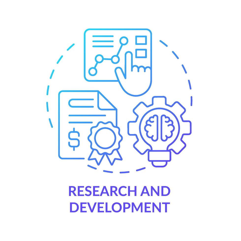 onderzoek en ontwikkeling blauwe gradiënt concept icoon. marketing studie. helpen programma voor ondernemers abstracte idee dunne lijn illustratie. geïsoleerde overzichtstekening. vector