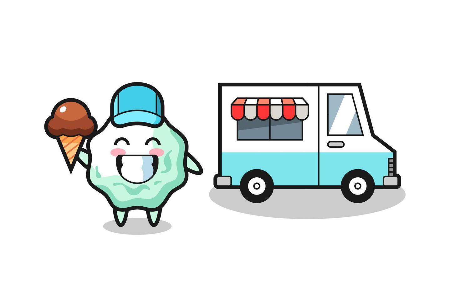 mascotte cartoon van kauwgom met ijscowagen vector