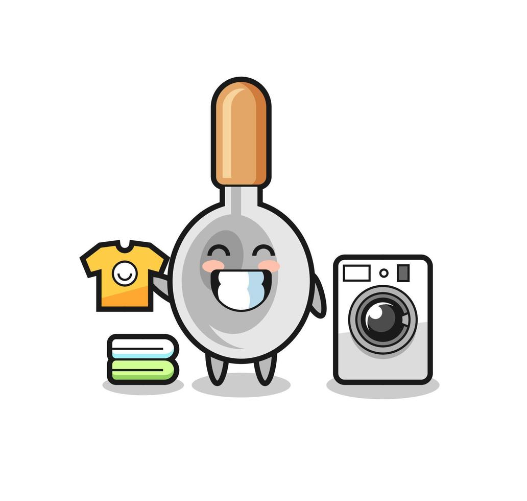 mascotte cartoon van kooklepel met wasmachine vector