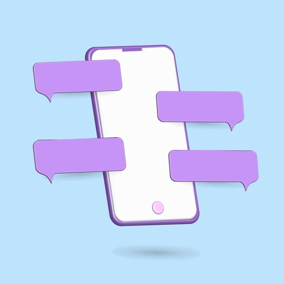 3D-chat smartphone pictogram vector met paarse kleur en roze achtergrond voor uw social media post of sales promotion business