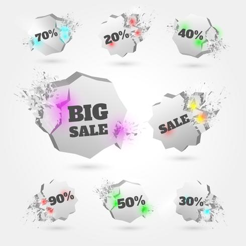 3d explosie verkoop badges vector set