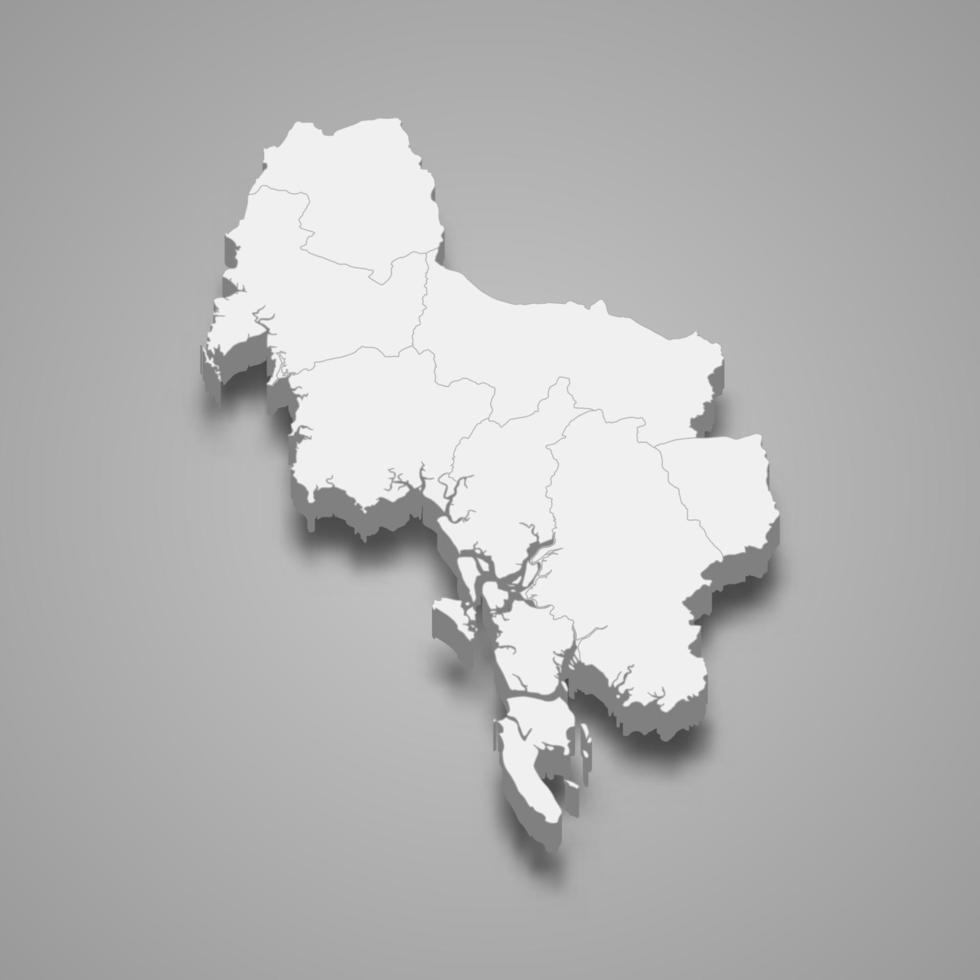 3D-kaart van krabi is een provincie van thailand vector