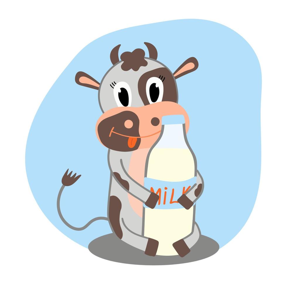 wereld melk dag. 1 juni. schattige koe met een fles melk. logo, label, badge of ontwerp. vector