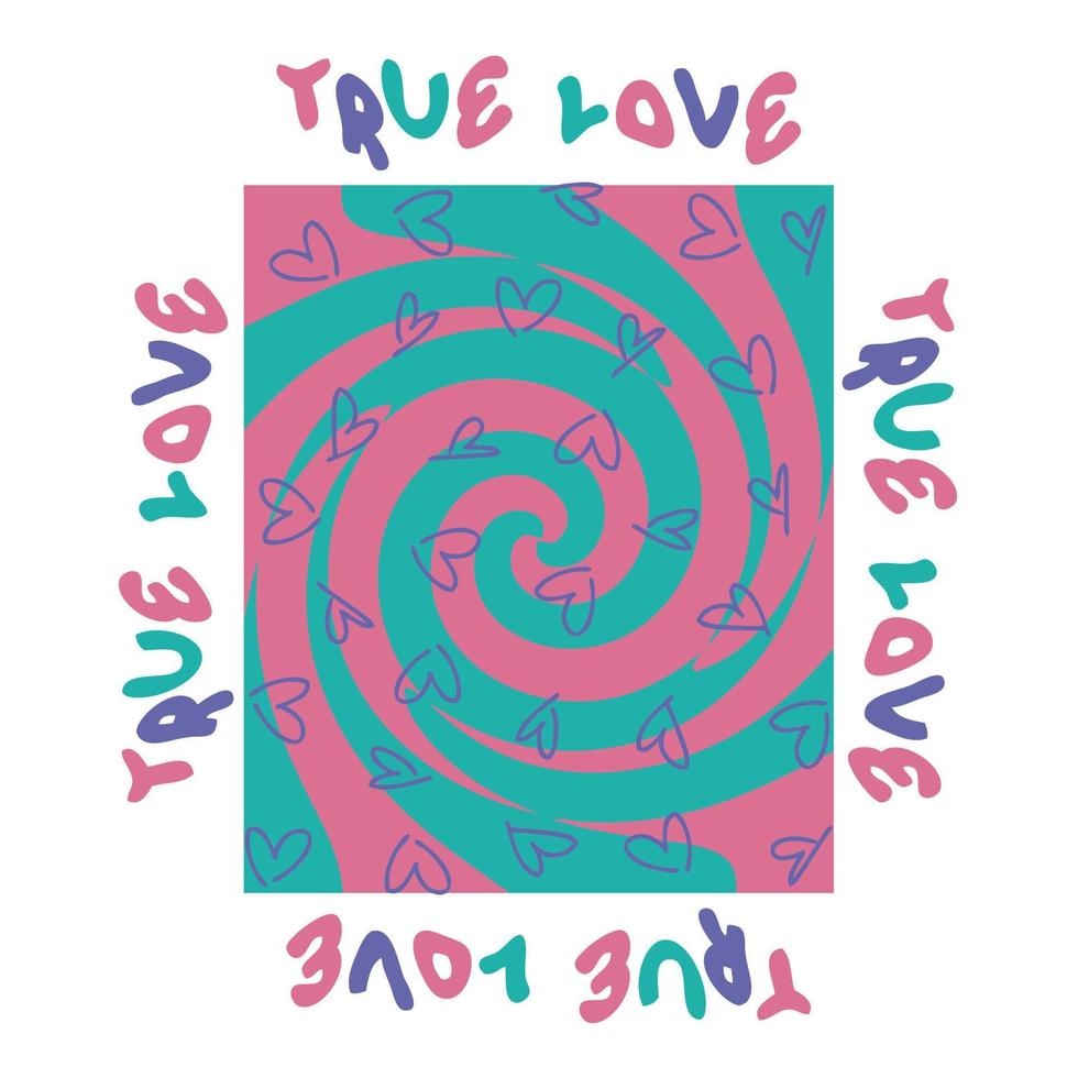true love slogan print met groovy hartjes in jaren 70 stijl. vector