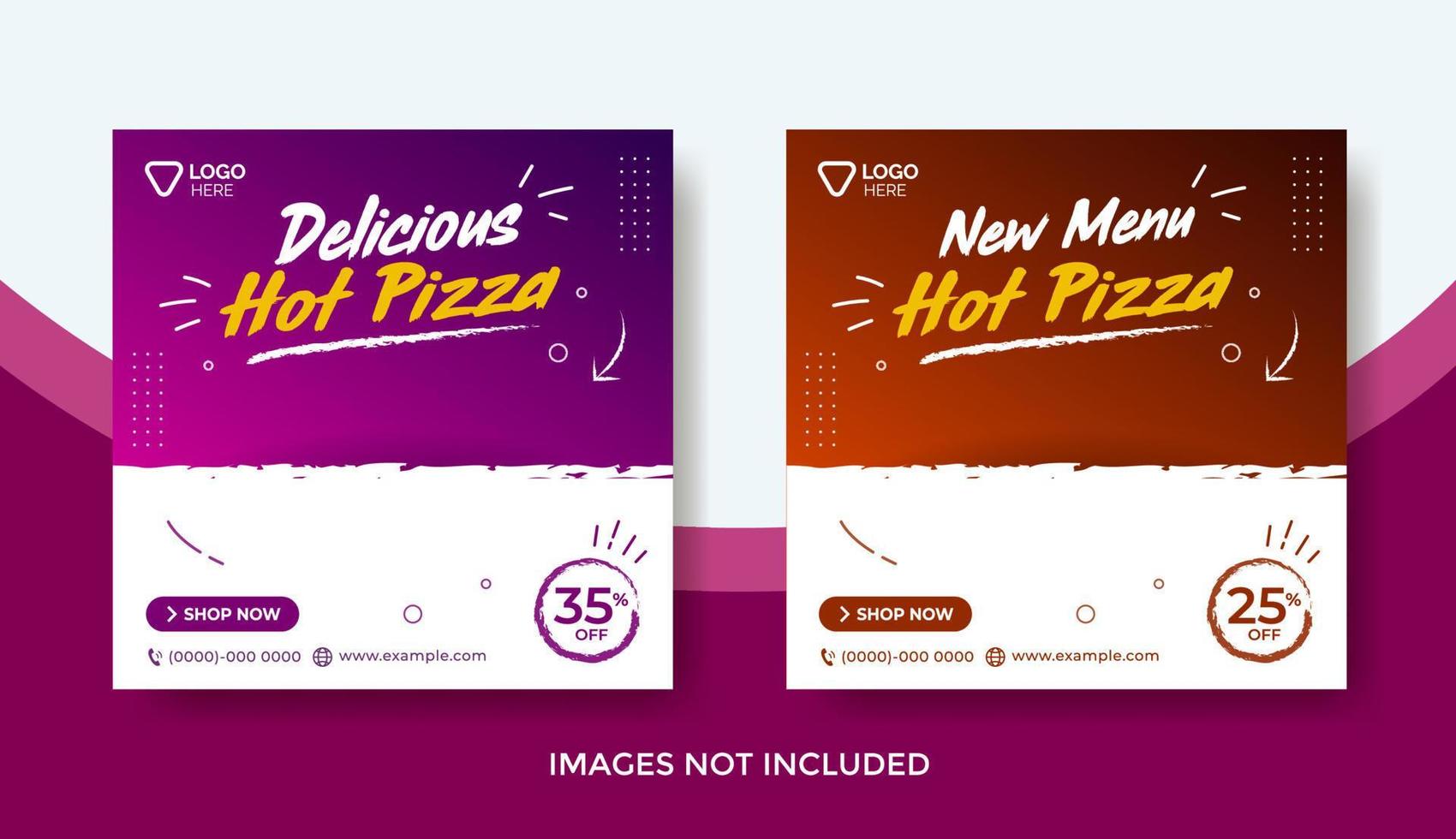 sjabloon voor spandoekmenu voor eten, postsjabloon voor sociale media, banner voor heerlijke pizzamenu's vector