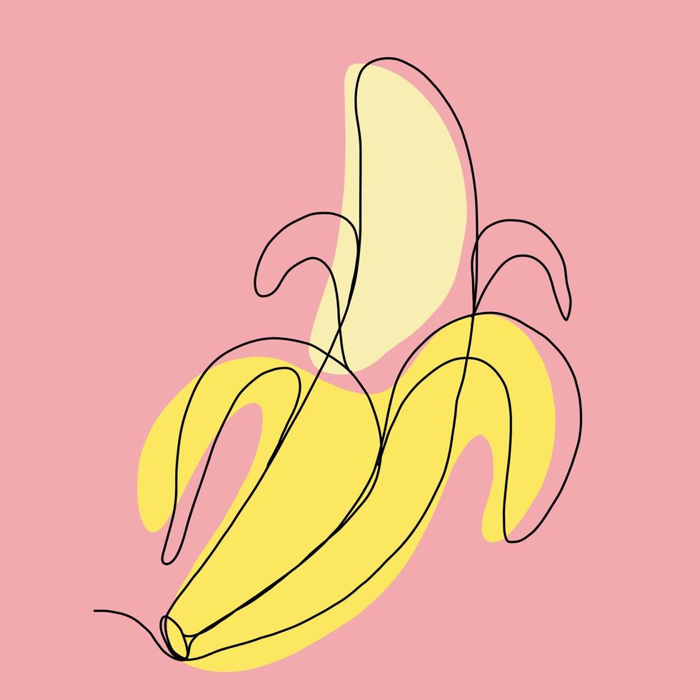 eenvoud banaan fruit uit de vrije hand doorlopende lijntekening plat ontwerp. vector