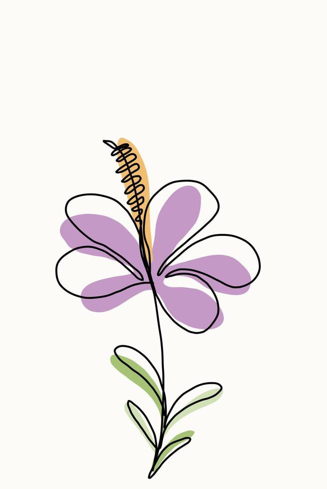 eenvoud bloem uit de vrije hand doorlopende lijntekening plat ontwerp. vector
