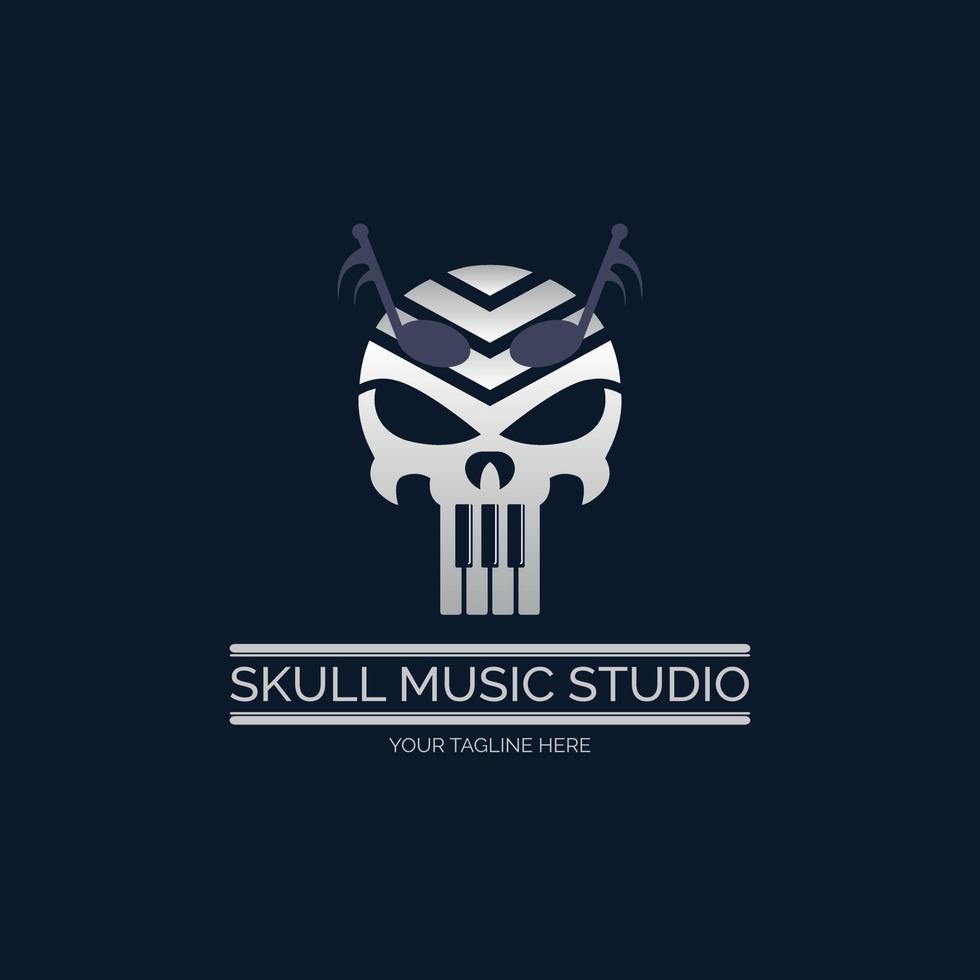 schedel piano tuts muziekstudio logo ontwerpsjabloon voor merk of bedrijf en andere vector