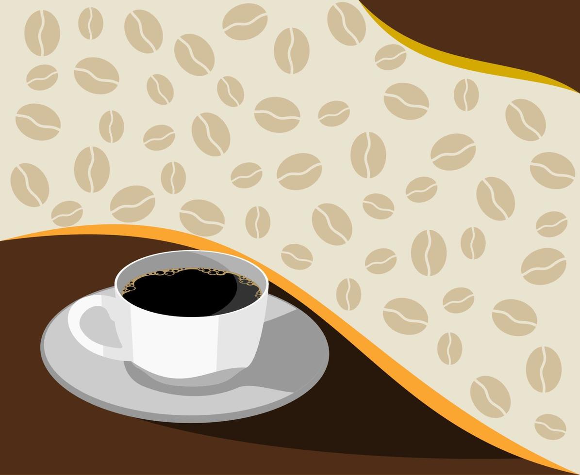 bewerkbare vectorillustratie van een kopje koffie met bonenpatroon voor tekstachtergrond vector