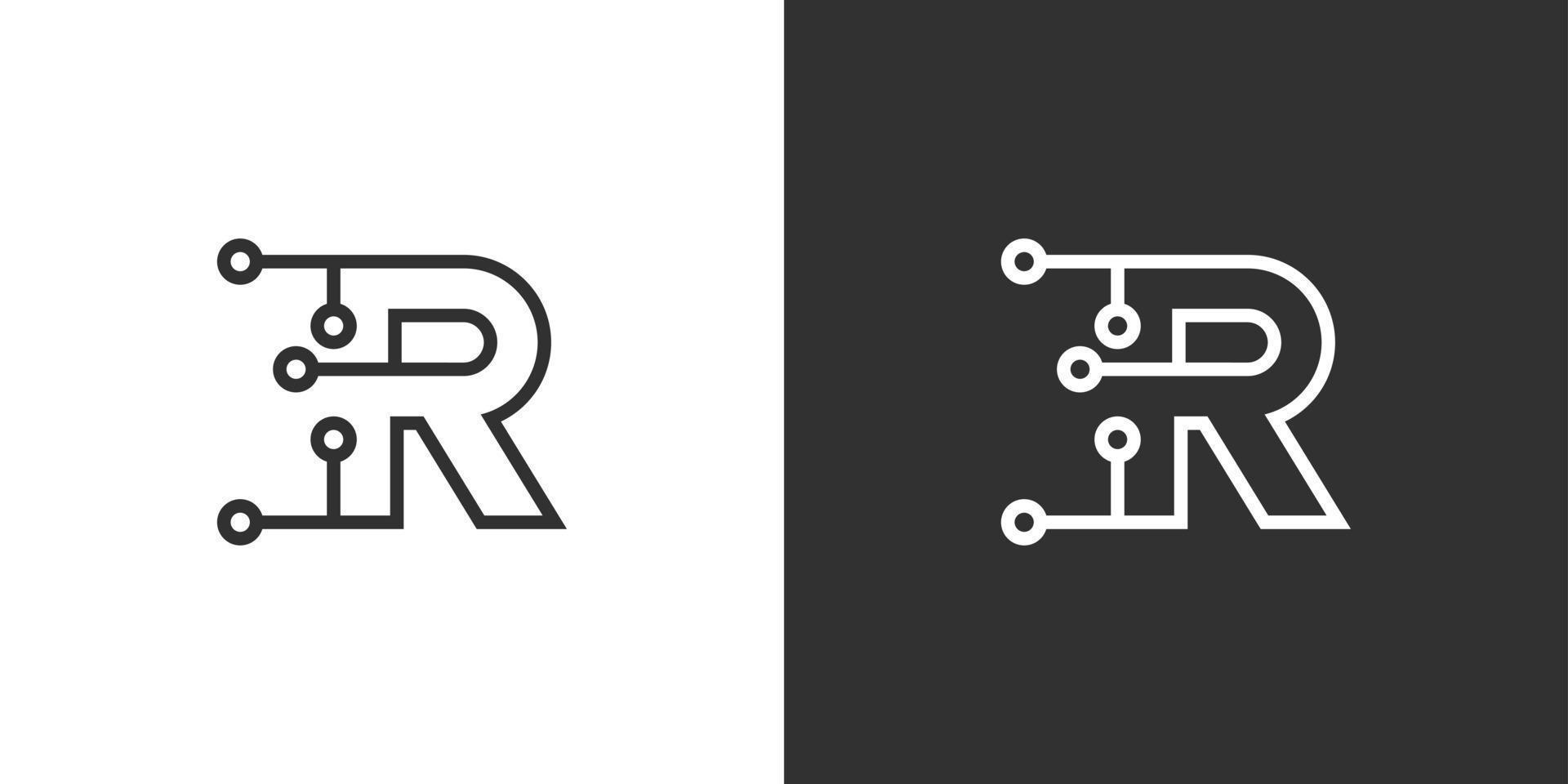 beginletter r logo technologie vector ontwerp.