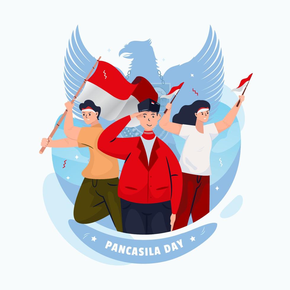 platte ontwerp gelukkige Indonesische nationale pancasila-dag vector