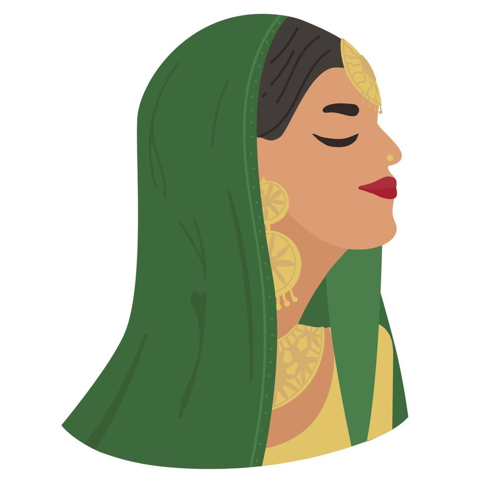 gelukkig indiase vrouw gezicht met hiyab profielfoto avatar cartoon karakter portret vectorillustratie vector