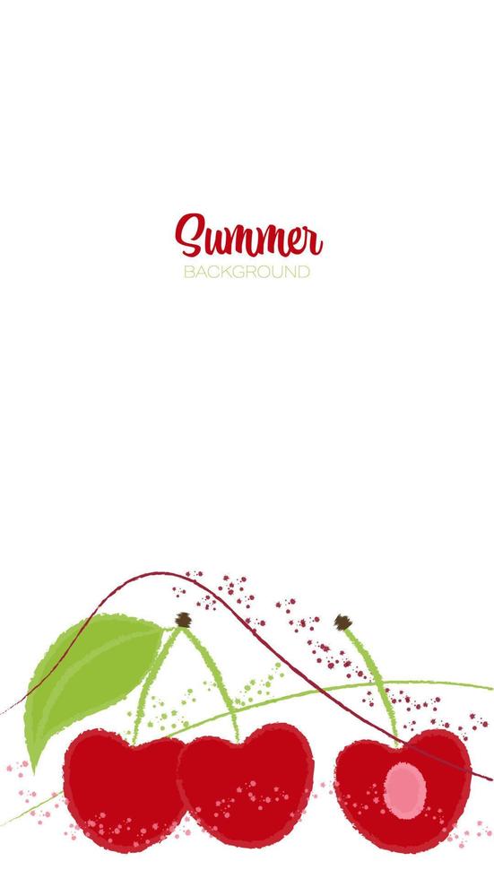 decoratieve vector zomer achtergrond met kersen, abstracte penseelstreken en spatten