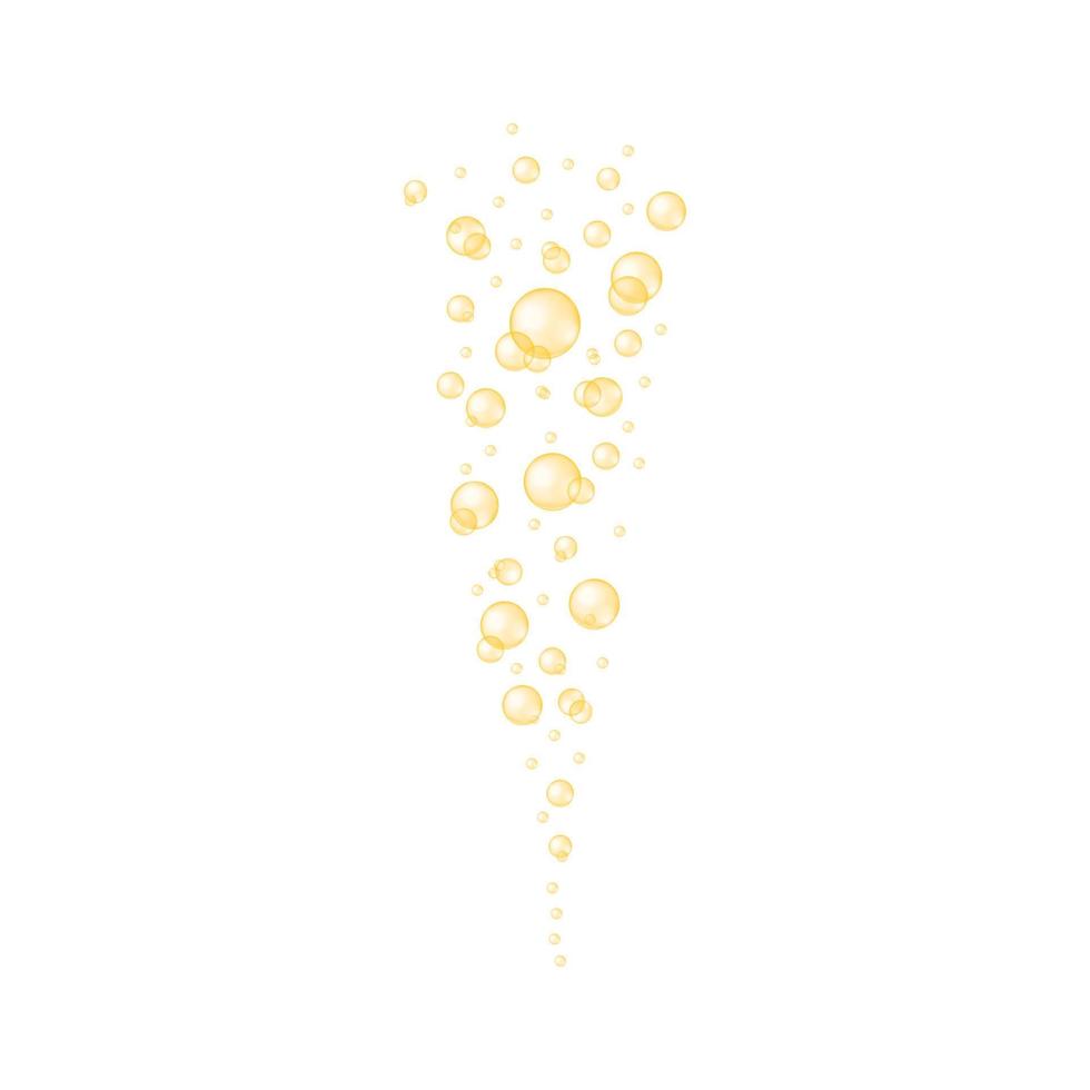 gouden glanzende bubbels die stromen. collageen, serum, jojoba cosmetische olie, vitamine a of e, omega-vetzuren ballen vector