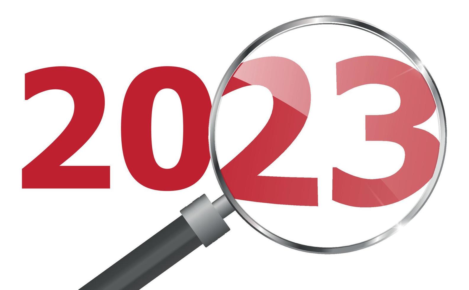 vergrootglas met cijfers en nummer 2023. bedrijfsconcept. witte achtergrond. vector illustratie