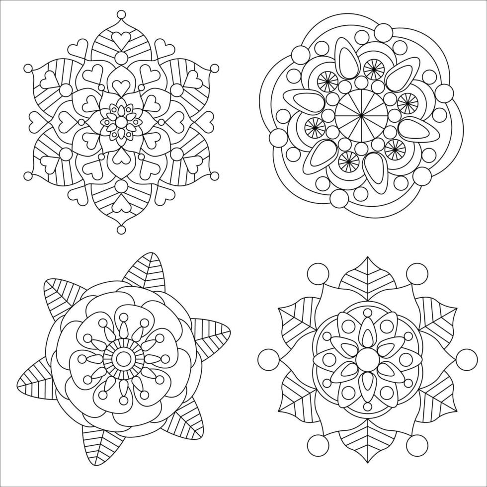 mandala kleuren bloemen en bloem mandala ronde ornament 4 stijl. vintage decoratieve elementen. vector